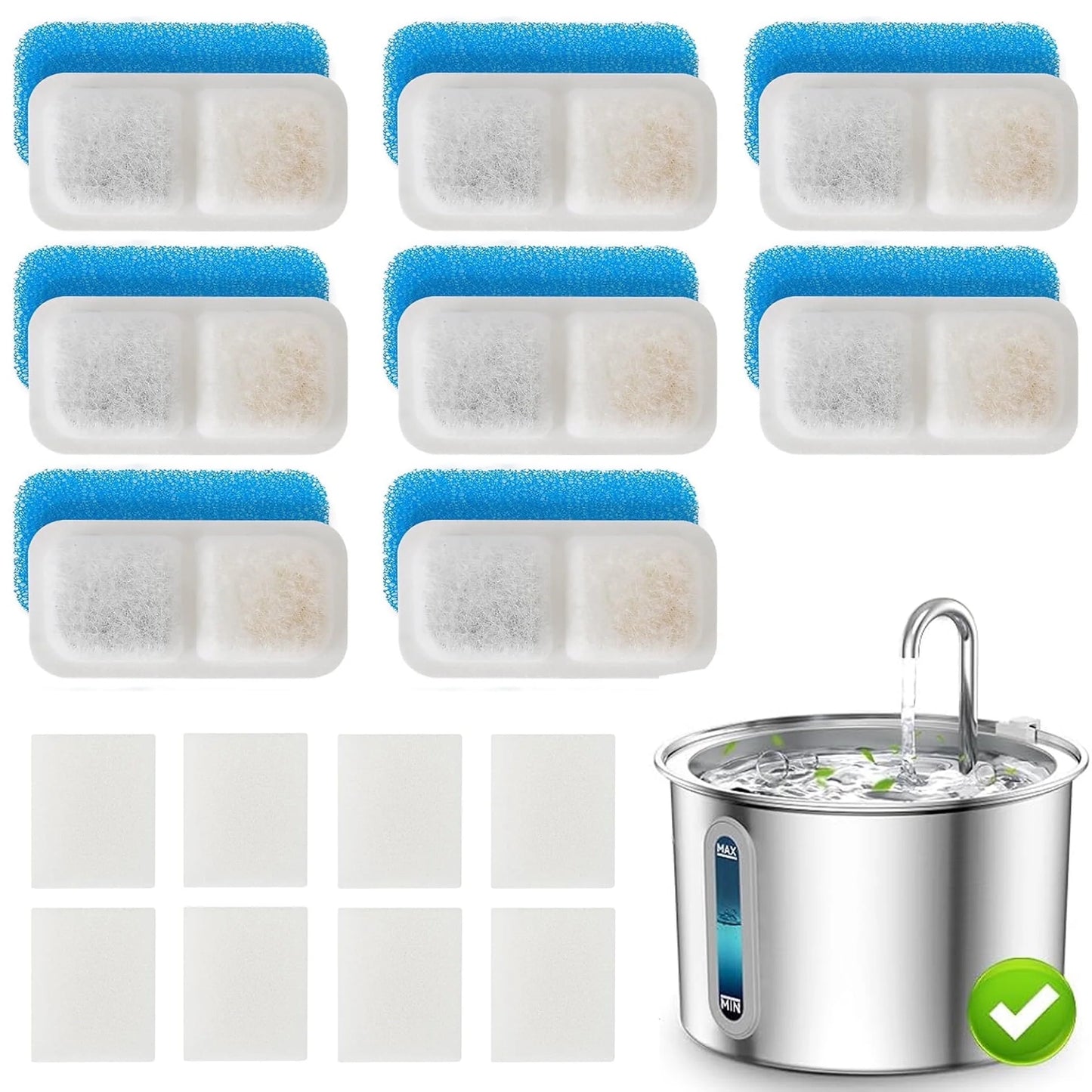 8 Pack Cat Water Fountain Replacement Carbon Filters for PWF-001 2L Cat Fountain - White